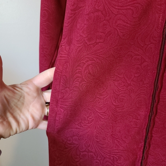 VTG Joanna Red Paisley Floral Collared Full Zip Stretch Pockets Womens Large - Picture 4 of 11